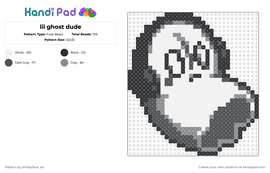 lil ghost dude - Fuse Bead Pattern by z0mbie_twink_xp on Kandi Pad - gray,white