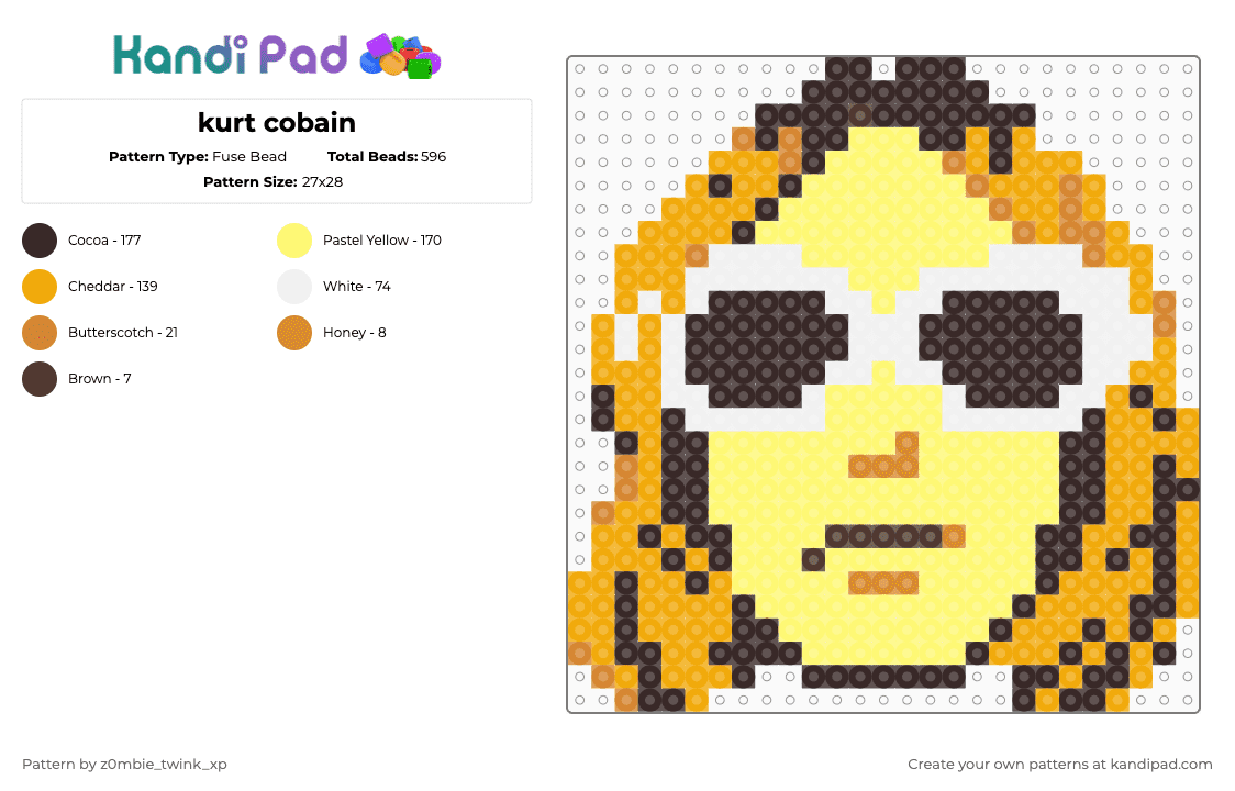 kurt cobain - Fuse Bead Pattern by z0mbie_twink_xp on Kandi Pad - brown,orange,yellow