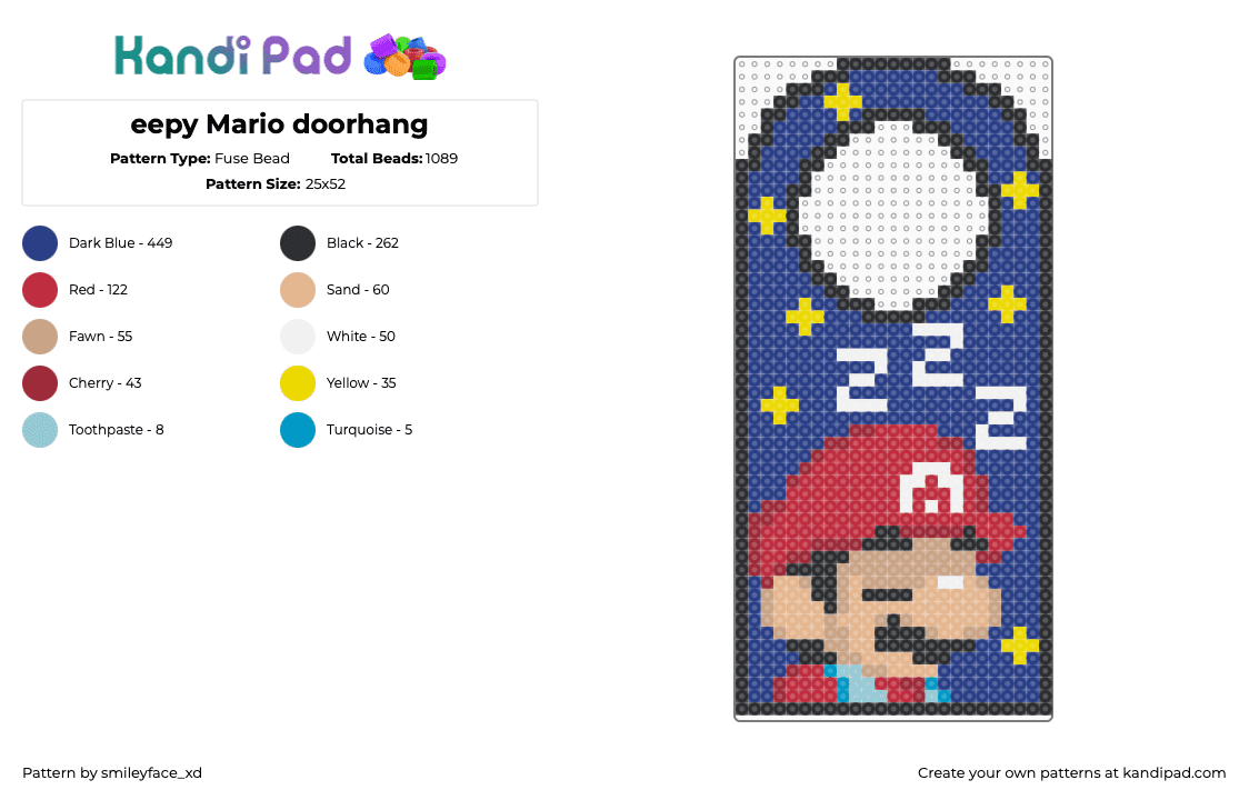 eepy Mario doorhang - Fuse Bead Pattern by z0mbie_twink_xp on Kandi Pad - blue,red