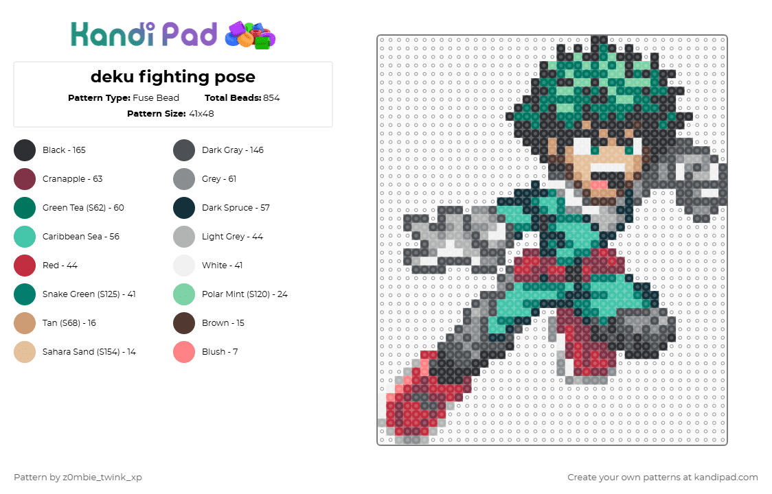 deku fighting pose - Fuse Bead Pattern by z0mbie_twink_xp on Kandi Pad - teal,gray