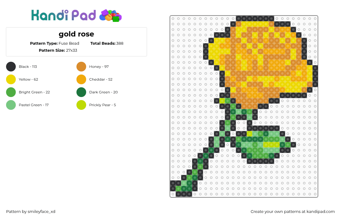 gold rose - Fuse Bead Pattern by z0mbie_twink_xp on Kandi Pad - rose,flower,love,gold,nature,orange
