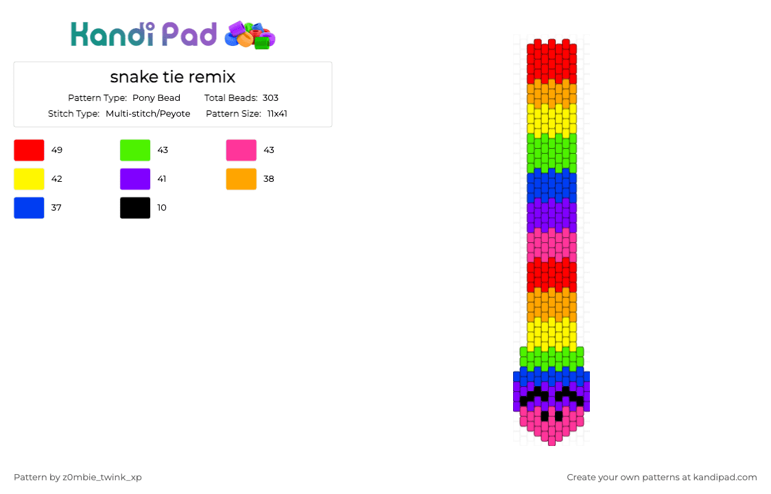 snake tie remix - Pony Bead Pattern by z0mbie_twink_xp on Kandi Pad - orange,green,pink,colorful