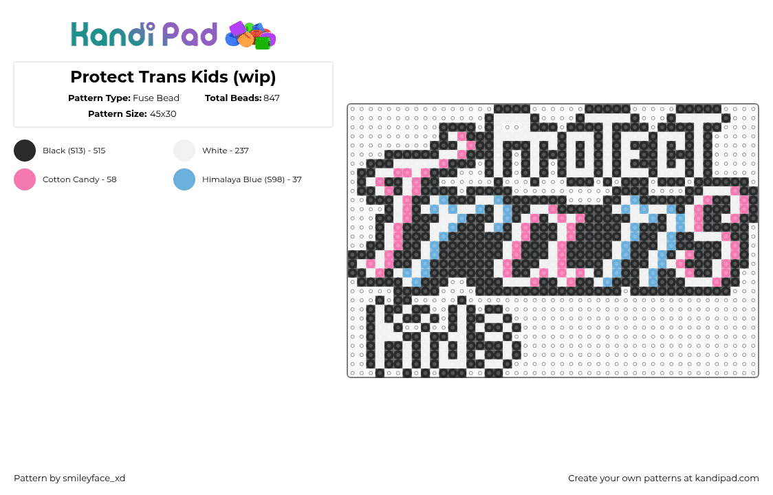 Protect Trans Kids (wip) - Fuse Bead Pattern by smileyface_xd on Kandi Pad - trans,pride,sign,support,white,light blue,pink