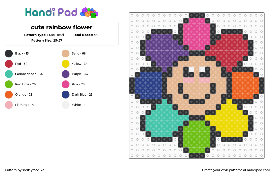 cute rainbow flower - Fuse Bead Pattern by z0mbie_twink_xp on Kandi Pad - beige,yellow,purple,colorful