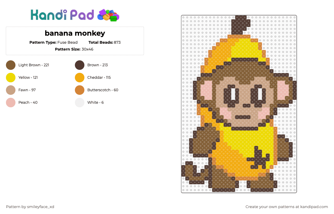 banana monkey - Fuse Bead Pattern by z0mbie_twink_xp on Kandi Pad - brown,orange,tan