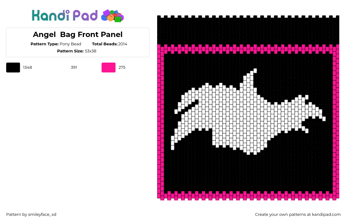 Angel  Bag Front Panel - Pony Bead Pattern by smileyface_xd on Kandi Pad - angel dust,hazbin hotel,silhouette,animation,tv show,bag,panel,dark,black,pink,white