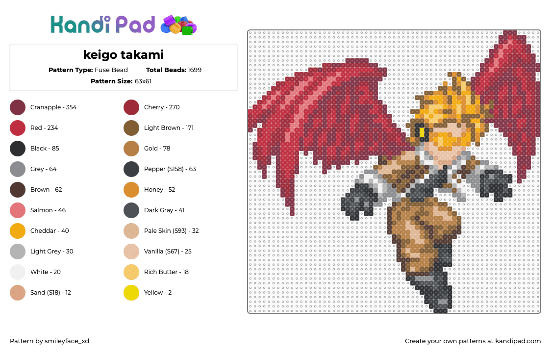 keigo takami - Fuse Bead Pattern by z0mbie_twink_xp on Kandi Pad - brown,red,tan