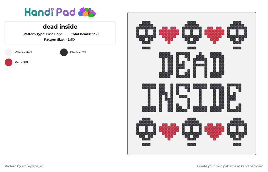 dead inside - Fuse Bead Pattern by z0mbie_twink_xp on Kandi Pad - sign,skulls,text,white