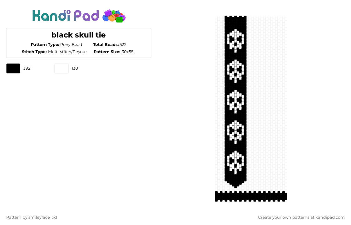 black skull tie - Pony Bead Pattern by z0mbie_twink_xp on Kandi Pad - black
