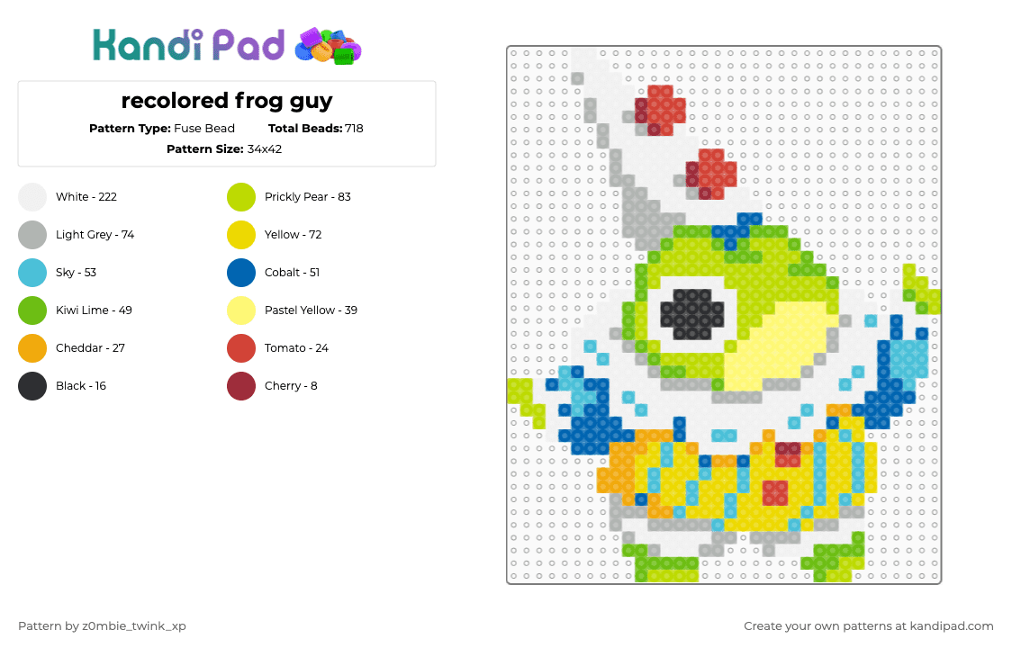 recolored frog guy - Fuse Bead Pattern by z0mbie_twink_xp on Kandi Pad - beige,green,yellow