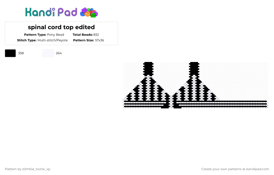 spinal cord top edited - Pony Bead Pattern by z0mbie_twink_xp on Kandi Pad - white,black