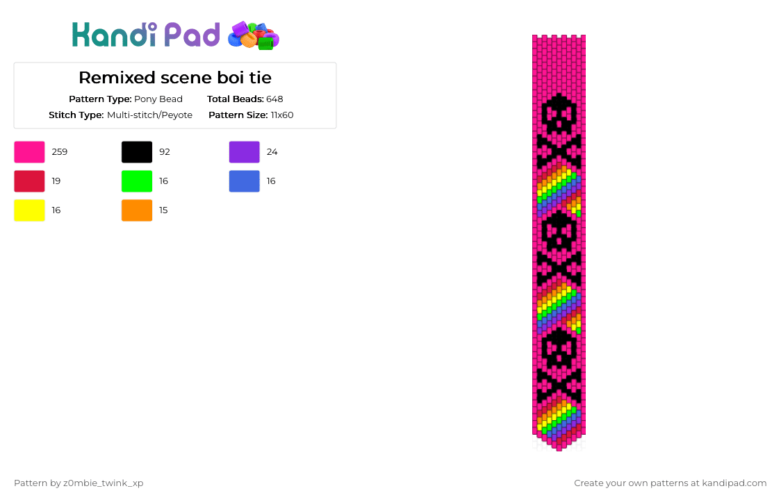 Remixed scene boi tie - Pony Bead Pattern by z0mbie_twink_xp on Kandi Pad - pink