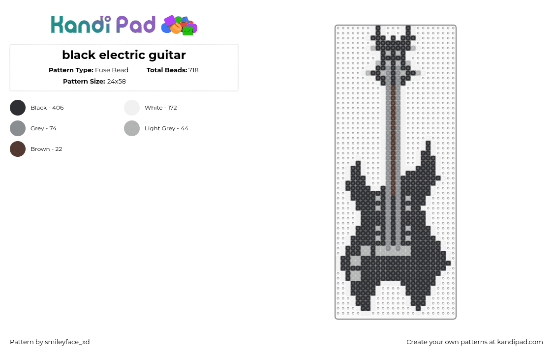 black electric guitar - Fuse Bead Pattern by z0mbie_twink_xp on Kandi Pad - black,white,gray