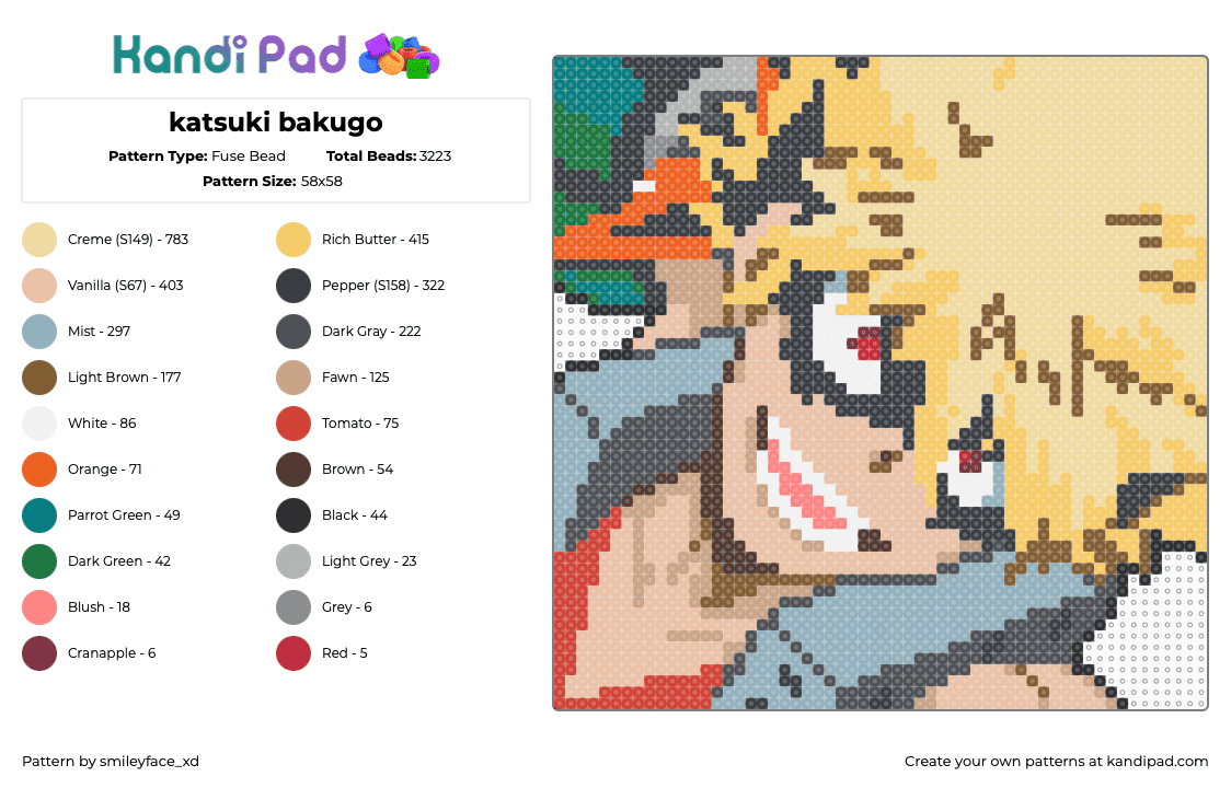 katsuki bakugo - Fuse Bead Pattern by z0mbie_twink_xp on Kandi Pad - beige,light blue,yellow