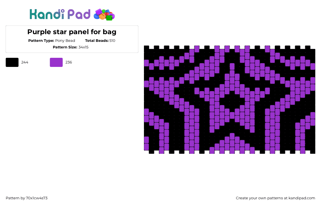 Purple star panel for bag - Pony Bead Pattern by 70x1cw4s73 on Kandi Pad - star,trippy,bag,panel,dark,scene,purple,black