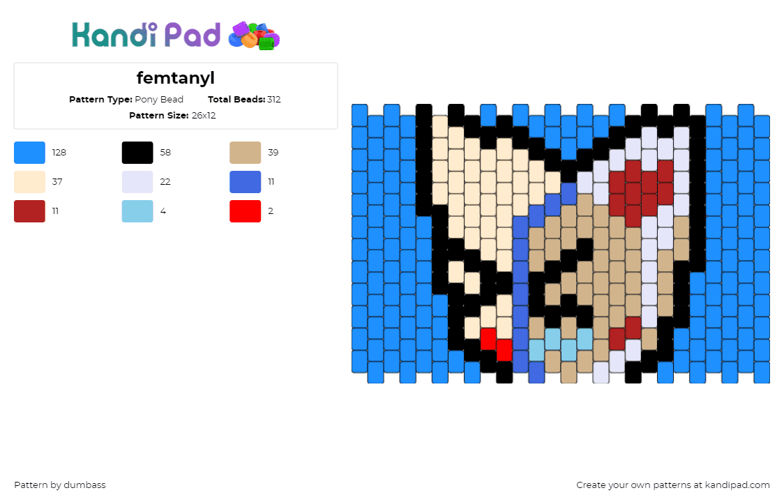 femtanyl - Pony Bead Pattern by dumbass on Kandi Pad - femtanyl,music,cuff,blue,tan