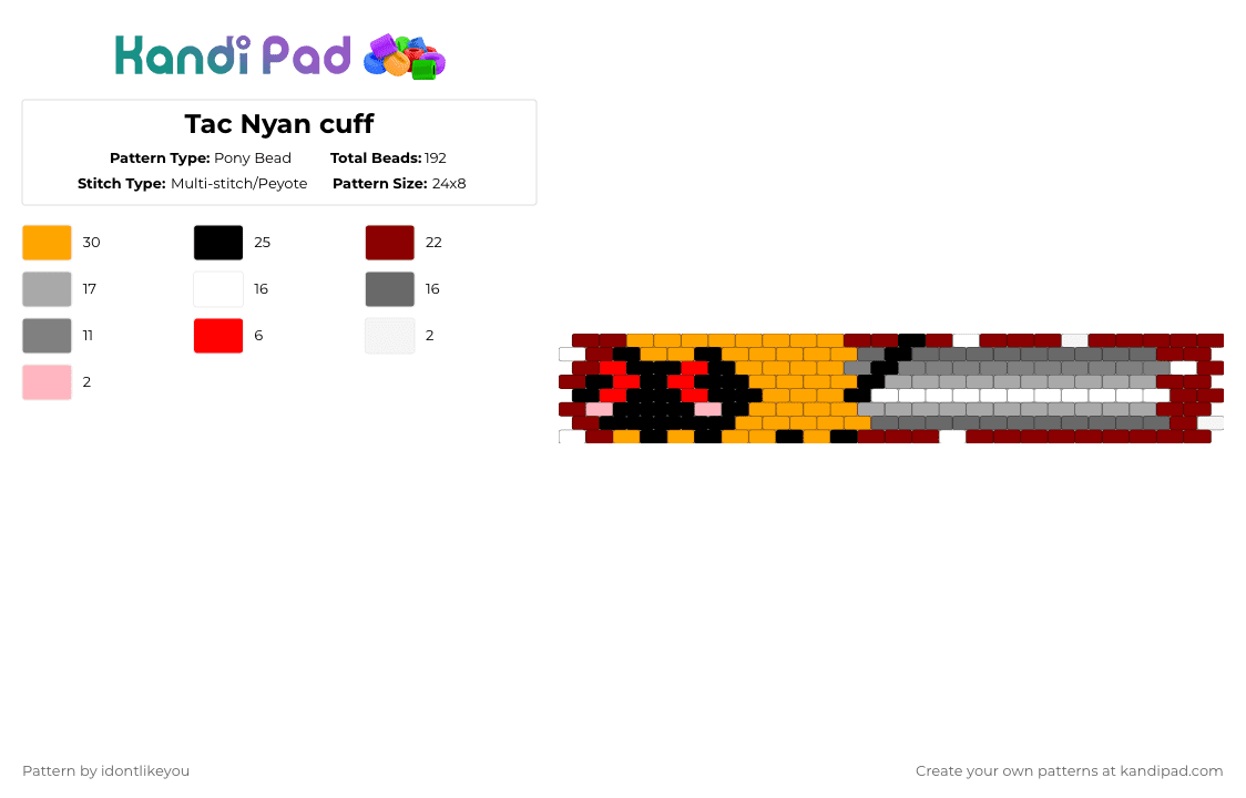 Tac Nyan cuff - Pony Bead Pattern by idontlikeyou on Kandi Pad - red,orange,gray