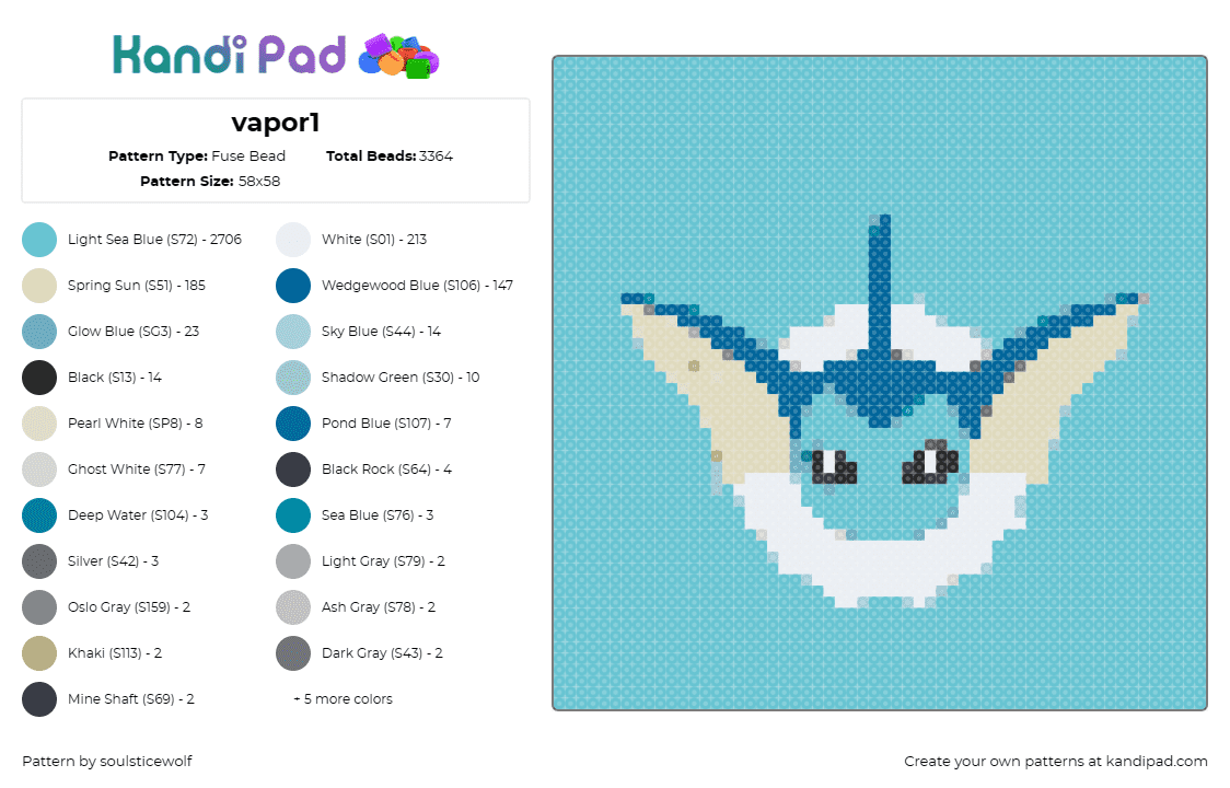 vapor1 - Fuse Bead Pattern by soulsticewolf on Kandi Pad - vaporeon,eevee,pokemon