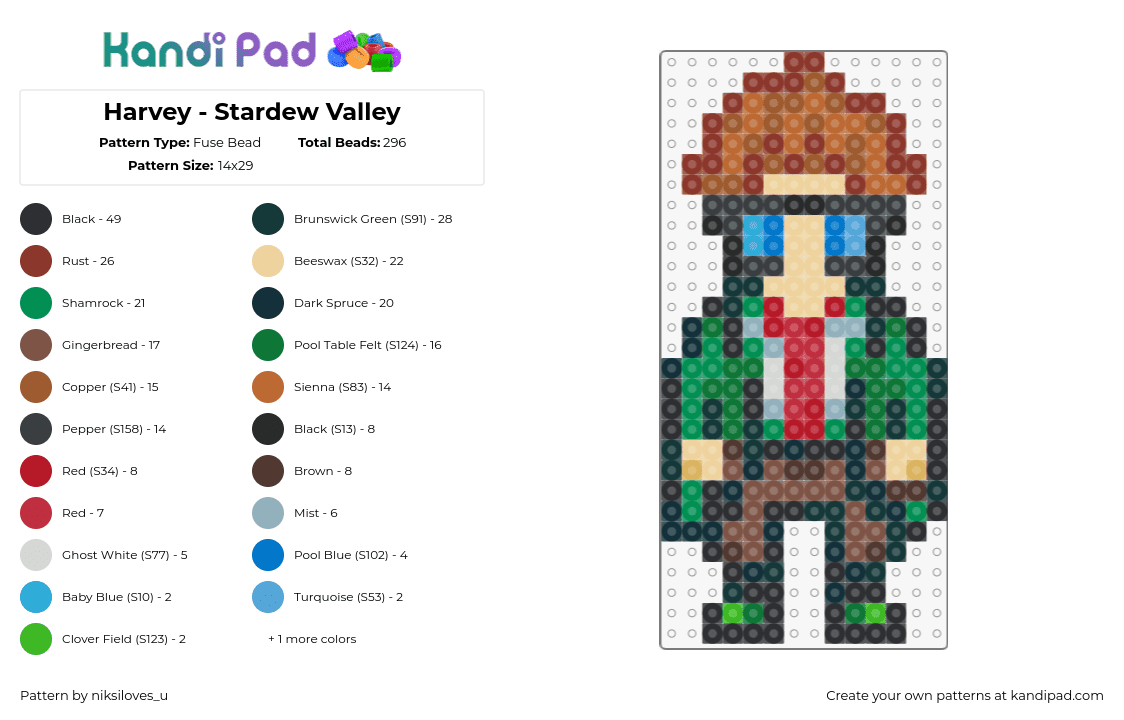 Harvey - Stardew Valley - Fuse Bead Pattern by niksiloves_u on Kandi Pad - harvey,stardew valley,character,video game,tan,green