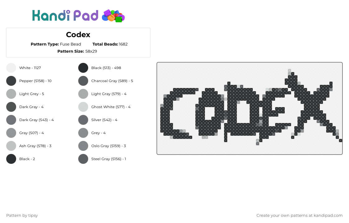 Codex Modellenpad Codex Fuse Bead Pattern - Kandi Pad | Kandi Patterns, Fuse Bead ...