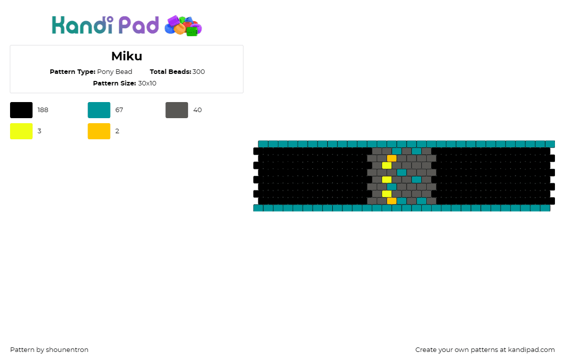 Miku - Pony Bead Pattern by shounentron on Kandi Pad - miku,cuff