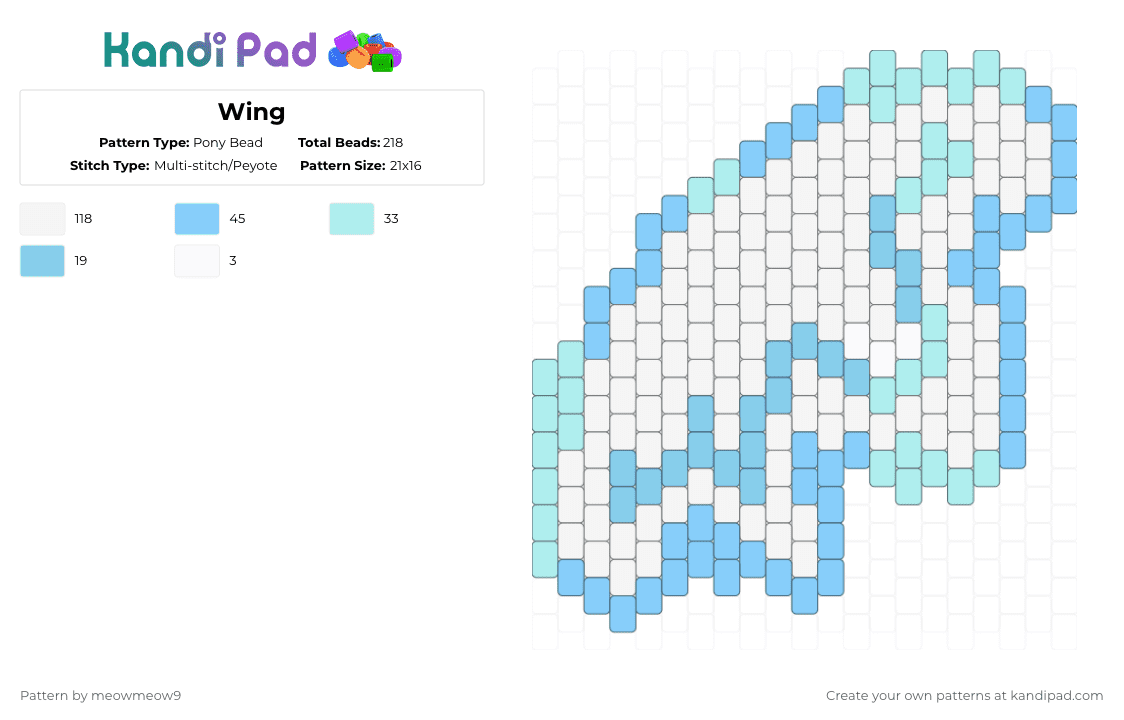 Wing - Pony Bead Pattern by meowmeow9 on Kandi Pad - light blue,white,wing,bird,angle,feathered,wings,cute,fluffy,alterhuman