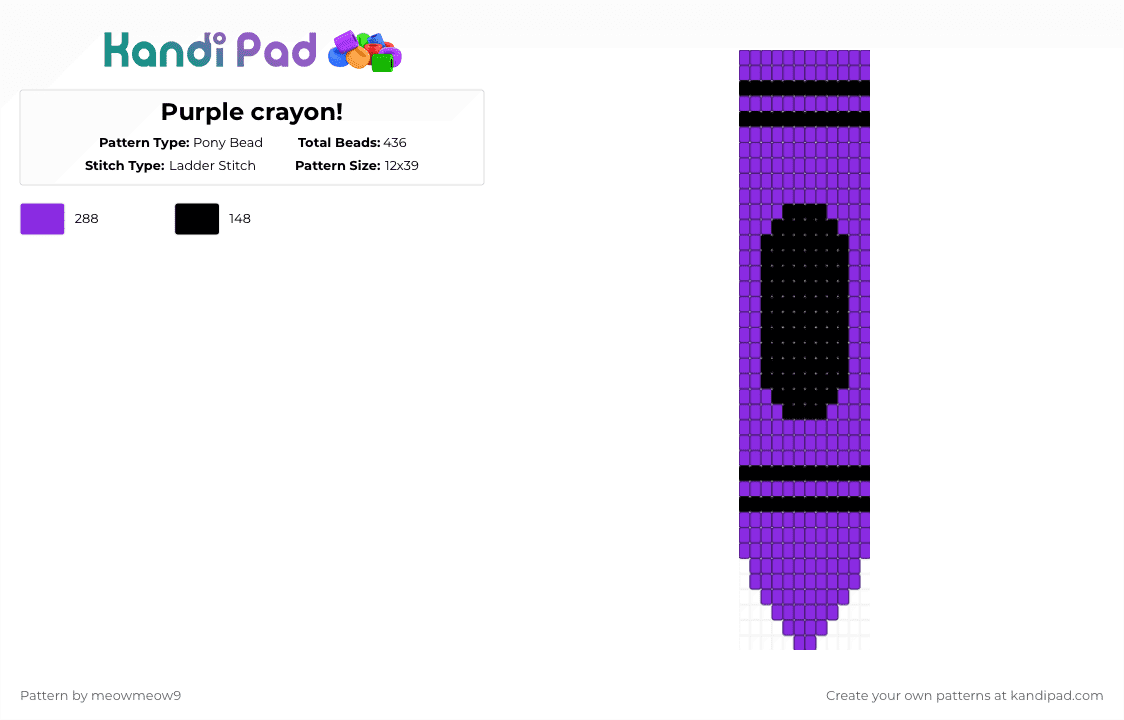 Purple crayon! - Pony Bead Pattern by meowmeow9 on Kandi Pad - black,purple,crayon,crayola,tie,art,ladderstitch