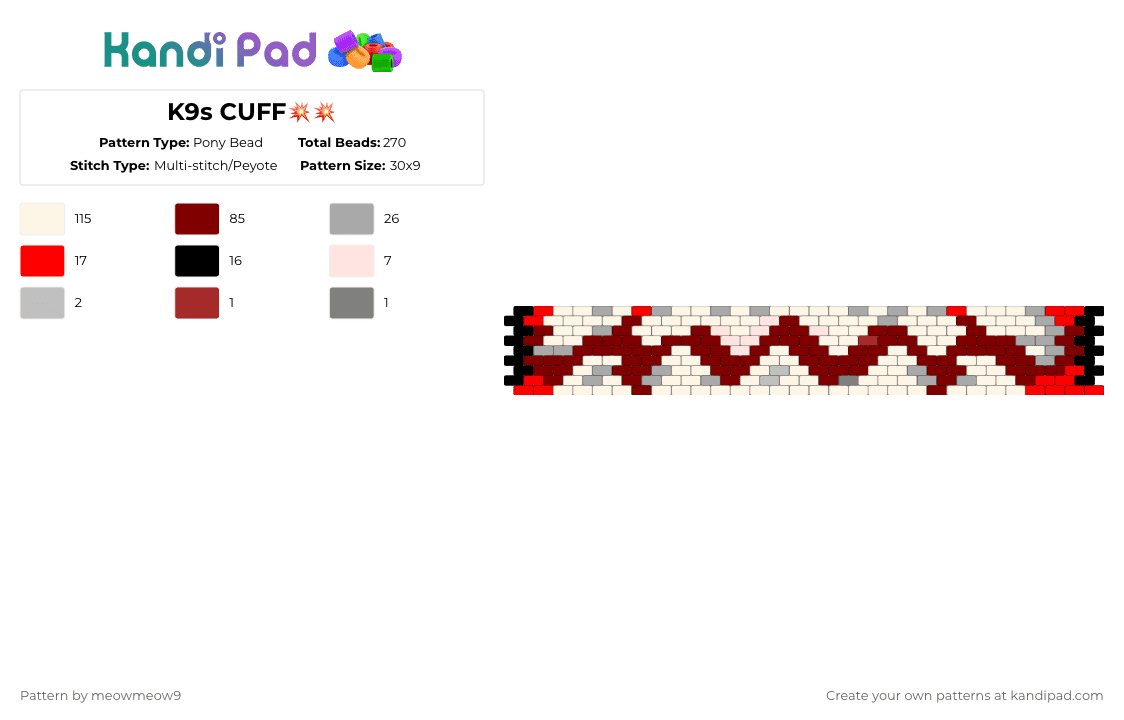 K9s CUFF💥💥 - Pony Bead Pattern by meowmeow9 on Kandi Pad - white,brown,furry,therian,teeth,cuff,k9s,fangs,animal,alterhuman
