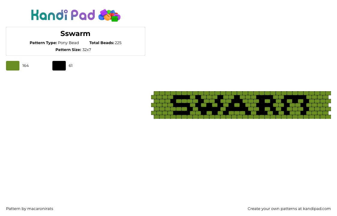 Sswarm - Pony Bead Pattern by macaronirats on Kandi Pad - swarm,text,dj,music,edm,cuff,green,black