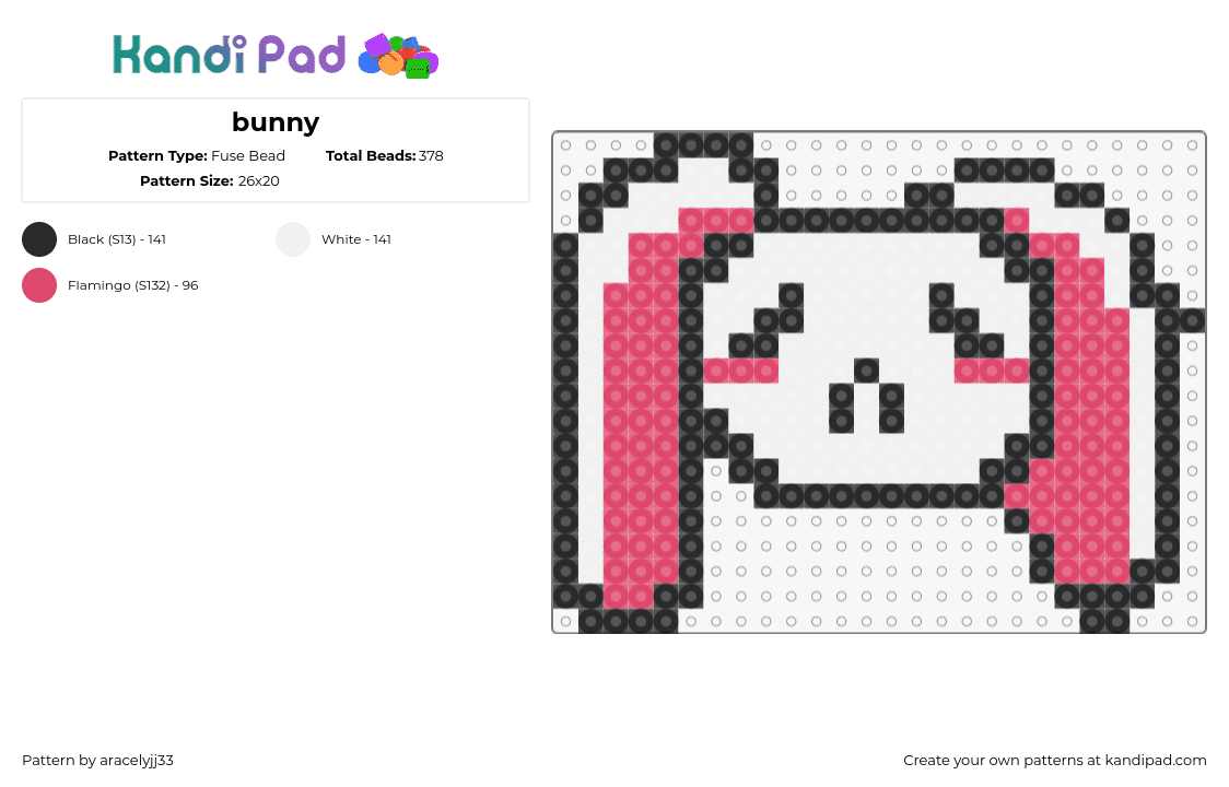 bunny - Fuse Bead Pattern by aracelyjj33 on Kandi Pad - bunny,rabbit,animal,head,sad,white,pink