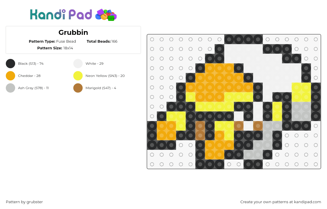 Grubbin - Fuse Bead Pattern by grubster on Kandi Pad - grubbin,pokemon,character,gaming,shell,orange,yellow,white