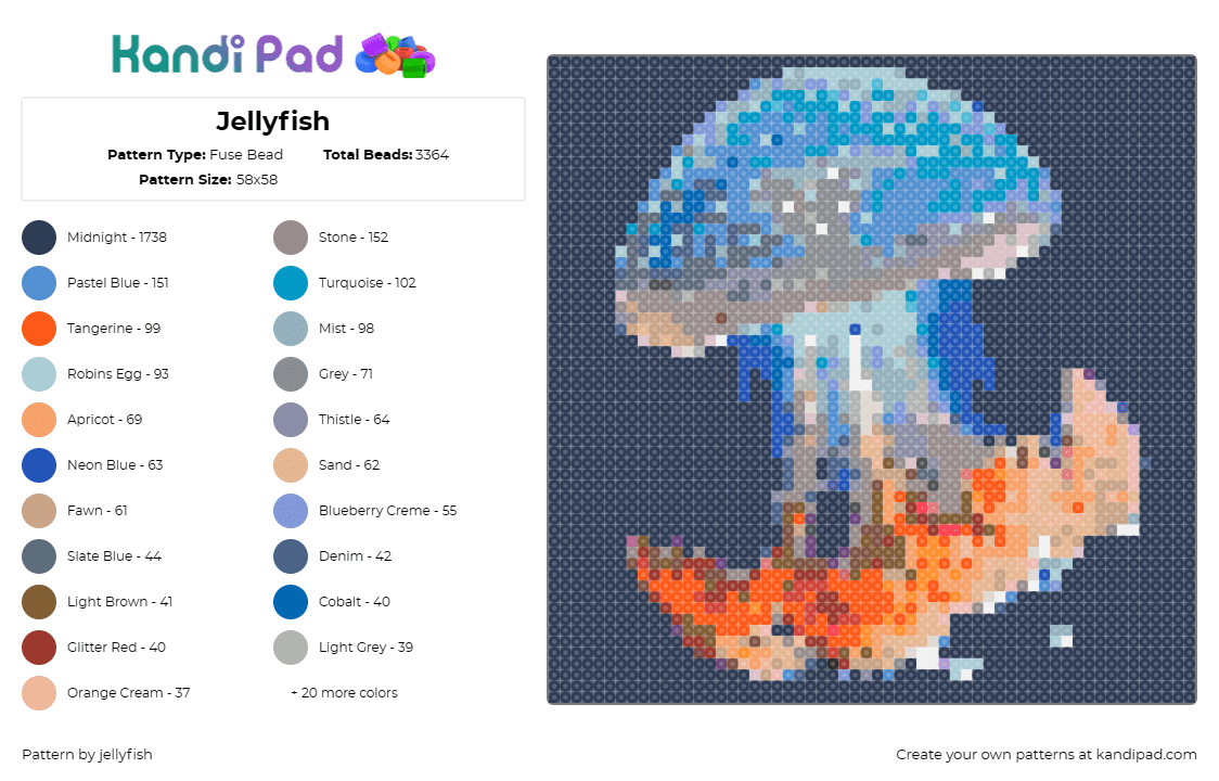 Jellyfish - Fuse Bead Pattern by jellyfish on Kandi Pad - jellyfish,ocean,water