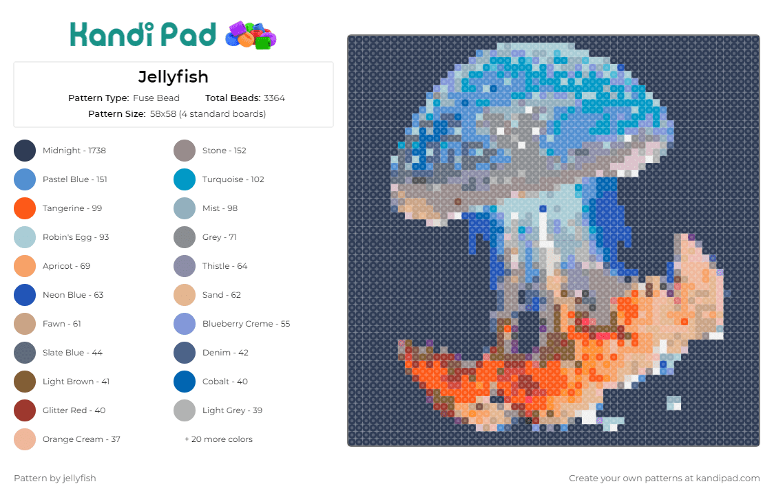 Jellyfish Fuse Bead Pattern - Kandi Pad  Kandi Patterns, Fuse Bead  Patterns, Pony Bead Patterns, AI-Driven Designs