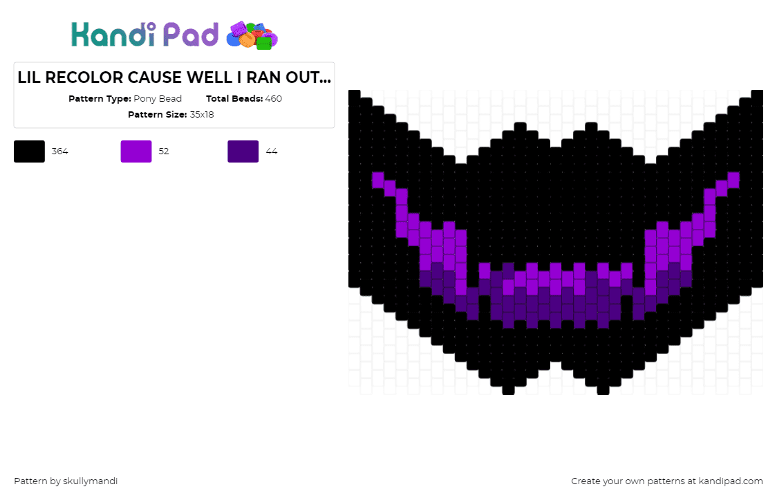 LIL RECOLOR CAUSE WELL I RAN OUT OF URPLE- - Pony Bead Pattern by skullymandi on Kandi Pad - mouth,mask,spooky,halloween,dark,black,purple