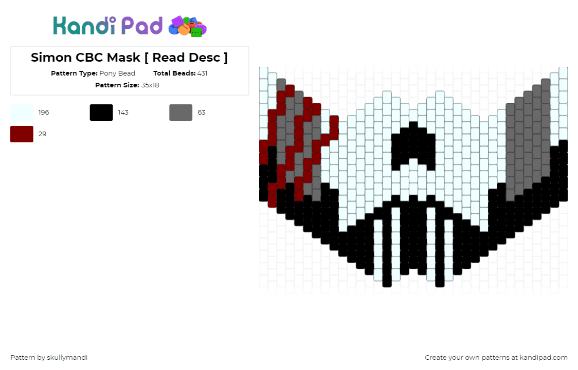 Simon CBC Mask [ Read Desc ] - Pony Bead Pattern by skullymandi on Kandi Pad - ghost,call of duty,mask,video game,white,black