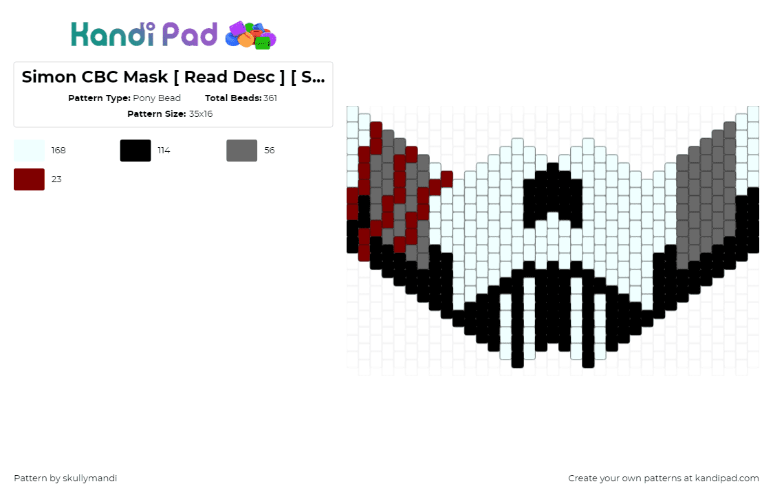 Simon CBC Mask [ Read Desc ] [ Shorter Version ] - Pony Bead Pattern by skullymandi on Kandi Pad - black, call of duty, ghost, mask, video game, white