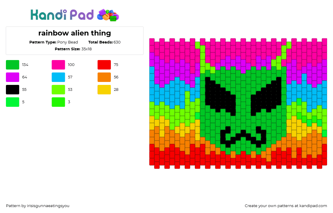 rainbow alien thing - Pony Bead Pattern by irisisgunnaeatingsyou on Kandi Pad - green,pink