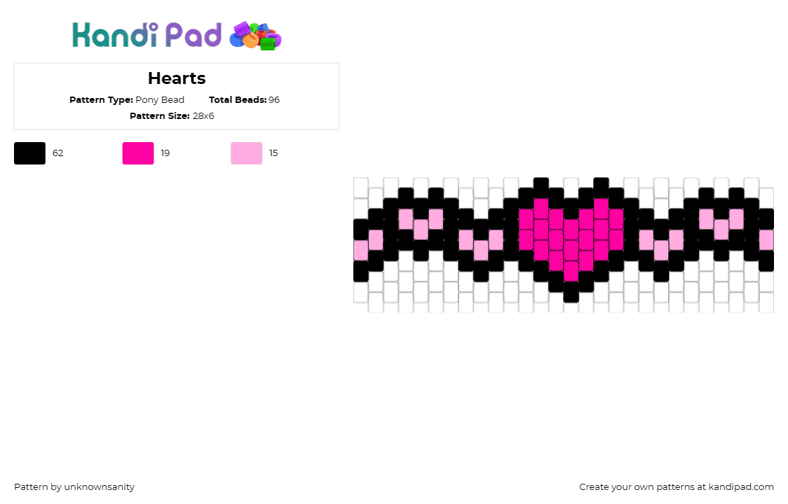 Hearts - Pony Bead Pattern by unknownsanity on Kandi Pad - hearts,love,affection,bracelet,cuff,chain,pink