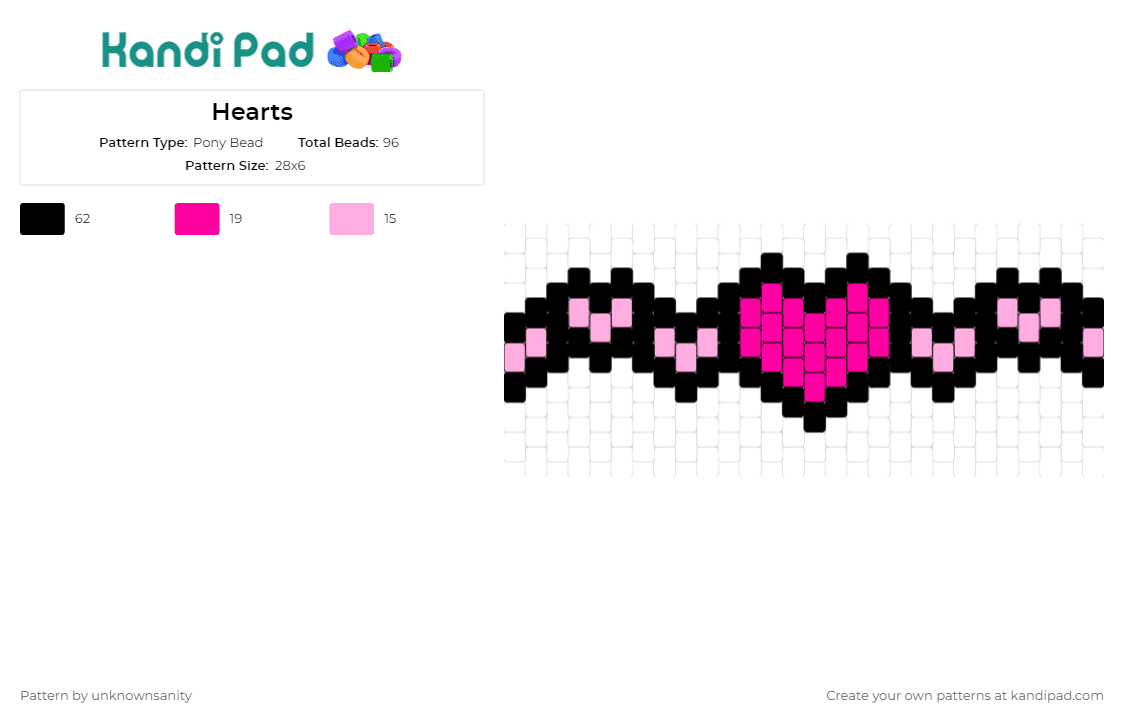 Hearts - Pony Bead Pattern by unknownsanity on Kandi Pad - hearts,love,cuff
