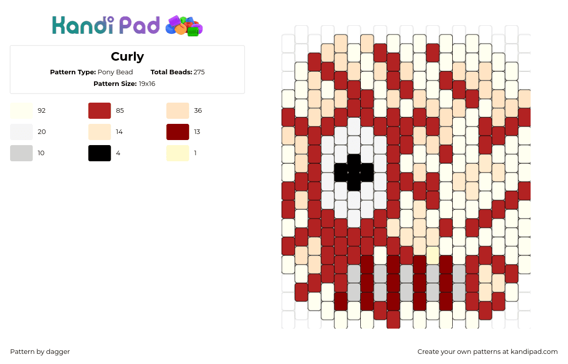 Curly - Pony Bead Pattern by dagger on Kandi Pad - curly,mouthwashing,head,character,video game,horror,red,beige