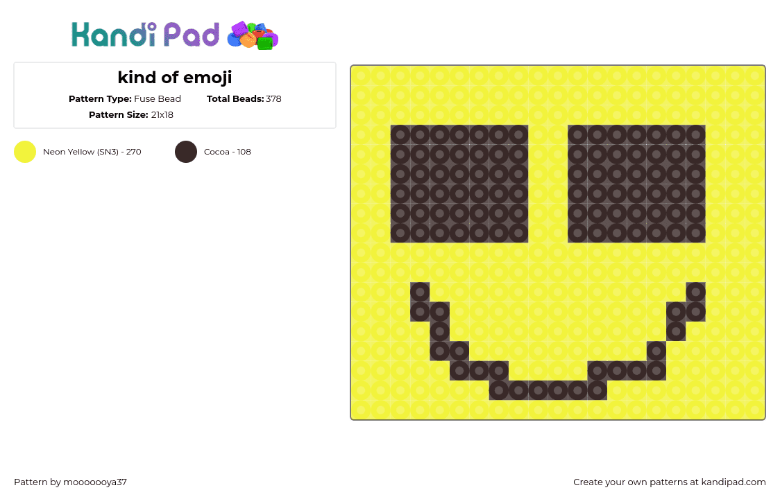 kind of emoji - Fuse Bead Pattern by mooooooya37 on Kandi Pad - emoji,smiley,face,yellow,black