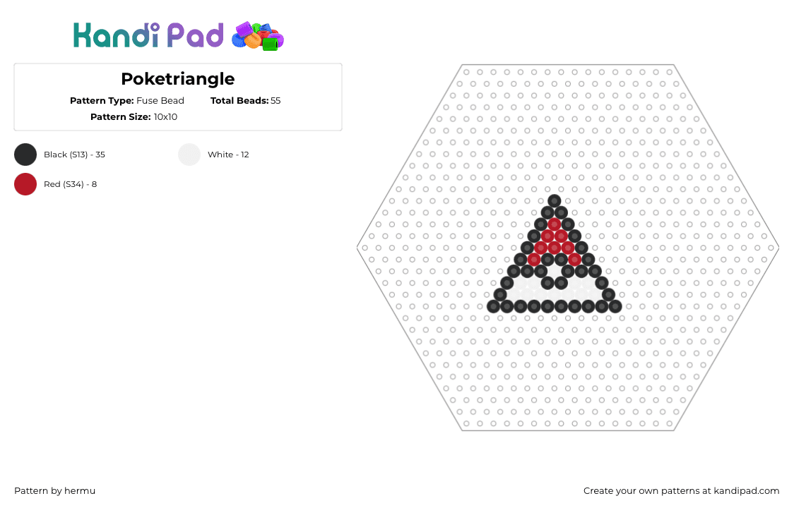 Poketriangle - Fuse Bead Pattern by hermu on Kandi Pad - pokeball,triangle,pokemon,gaming,charm,simple,red,white