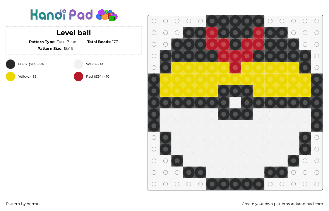 Level ball - Fuse Bead Pattern by hermu on Kandi Pad - level ball,pokeball,pokemon,gaming,white,yellow,black