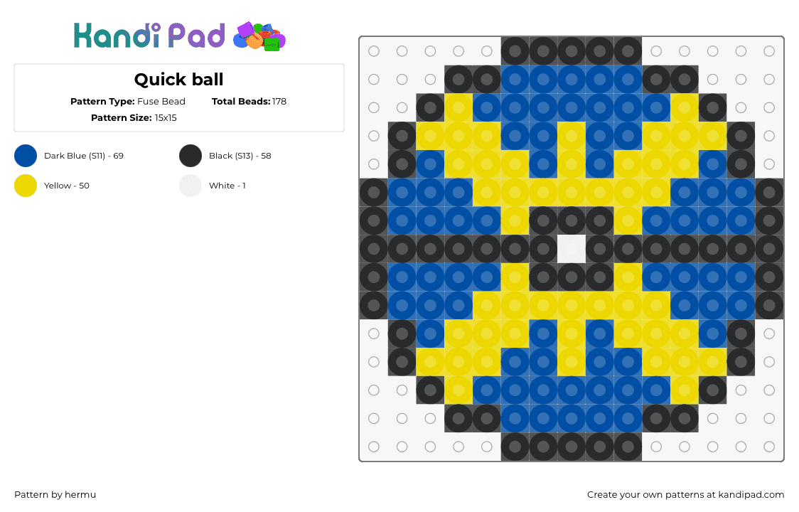 Quick ball - Fuse Bead Pattern by hermu on Kandi Pad - quick ball,pokeball,pokemon,gaming,blue,yellow