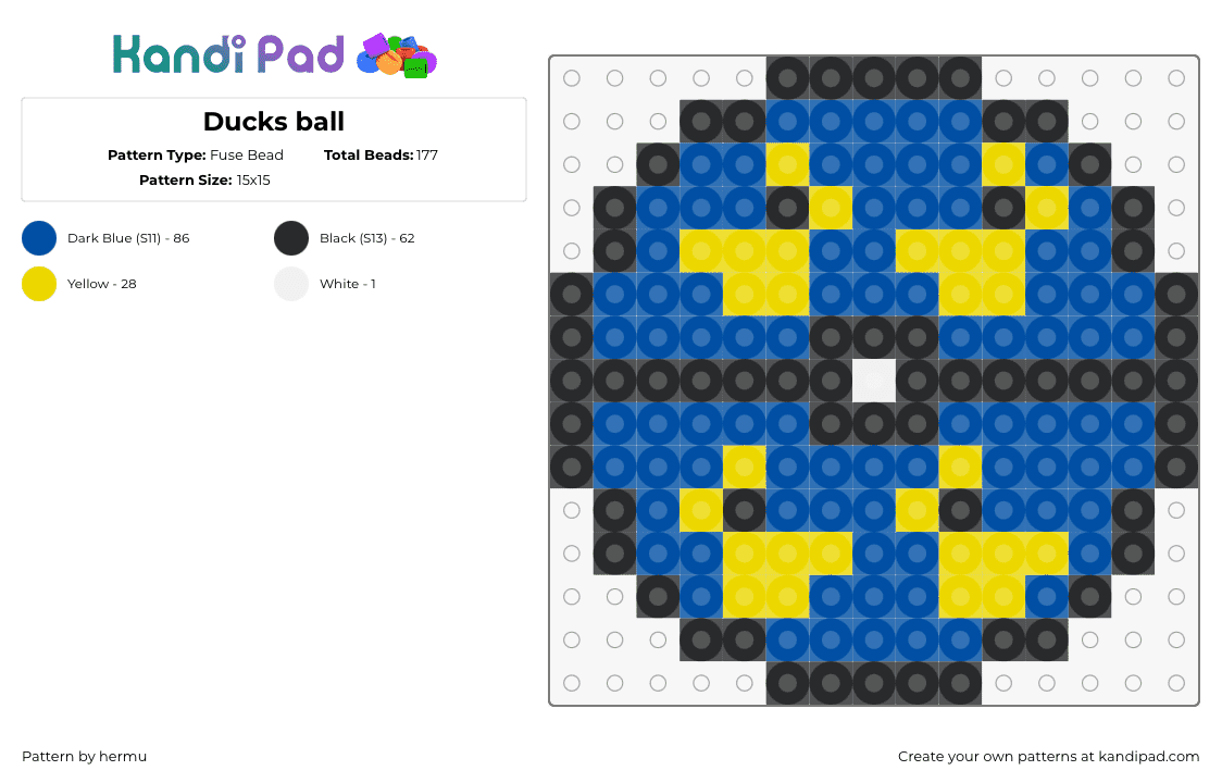 Ducks ball - Fuse Bead Pattern by hermu on Kandi Pad - duck ball,pokeball,pokemon,gaming,blue,yellow