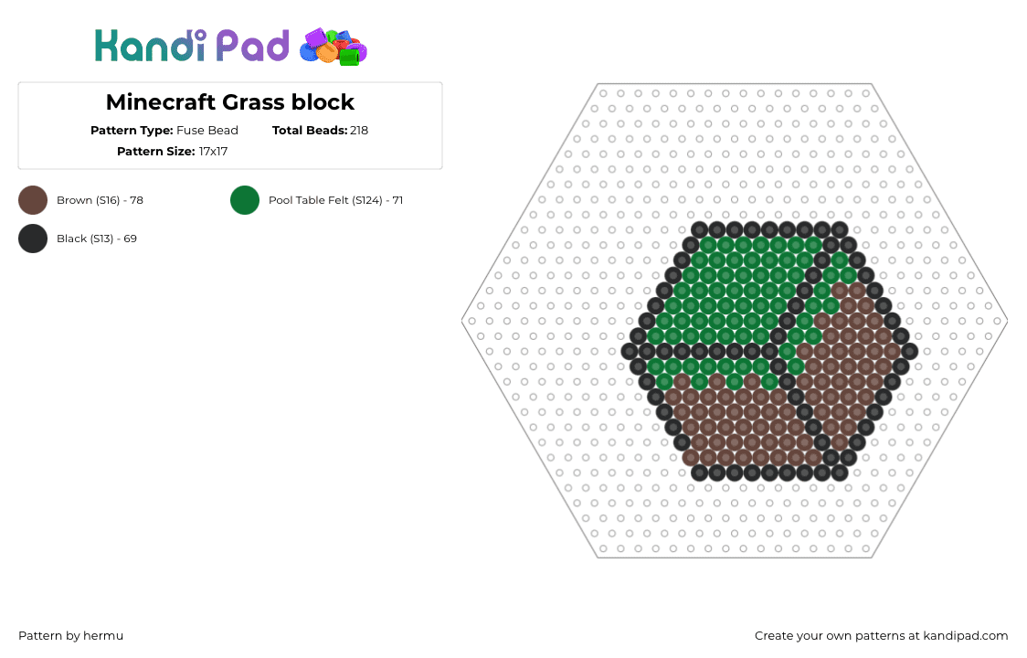 Minecraft Grass block - Fuse Bead Pattern by hermu on Kandi Pad - grass,minecraft,block,video game,green,brown