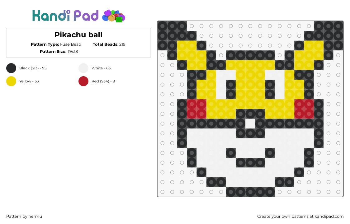 Pikachu ball - Fuse Bead Pattern by hermu on Kandi Pad - ppokeball,pikachu,pokemon,gaming,cute,charm,yellow,white