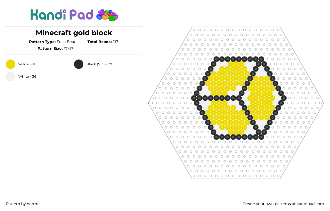 Minecraft gold block - Fuse Bead Pattern by hermu on Kandi Pad - gold,minecraft,block,video game,yellow