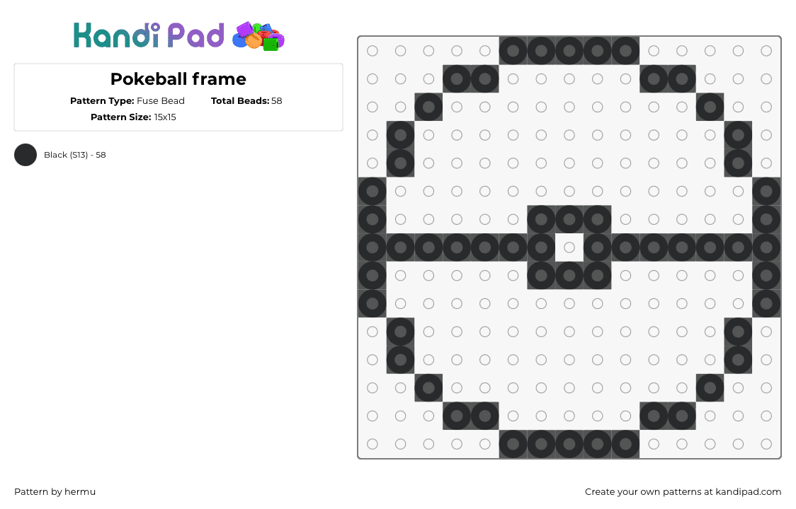 Pokeball frame - Fuse Bead Pattern by hermu on Kandi Pad - pokeball,pokemon,template,outline,simple,black