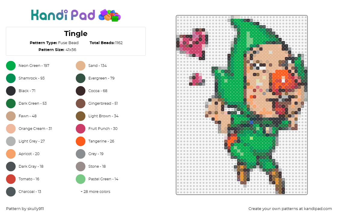 Tingle - Fuse Bead Pattern by skully911 on Kandi Pad - tingle,legend of zelda,video games